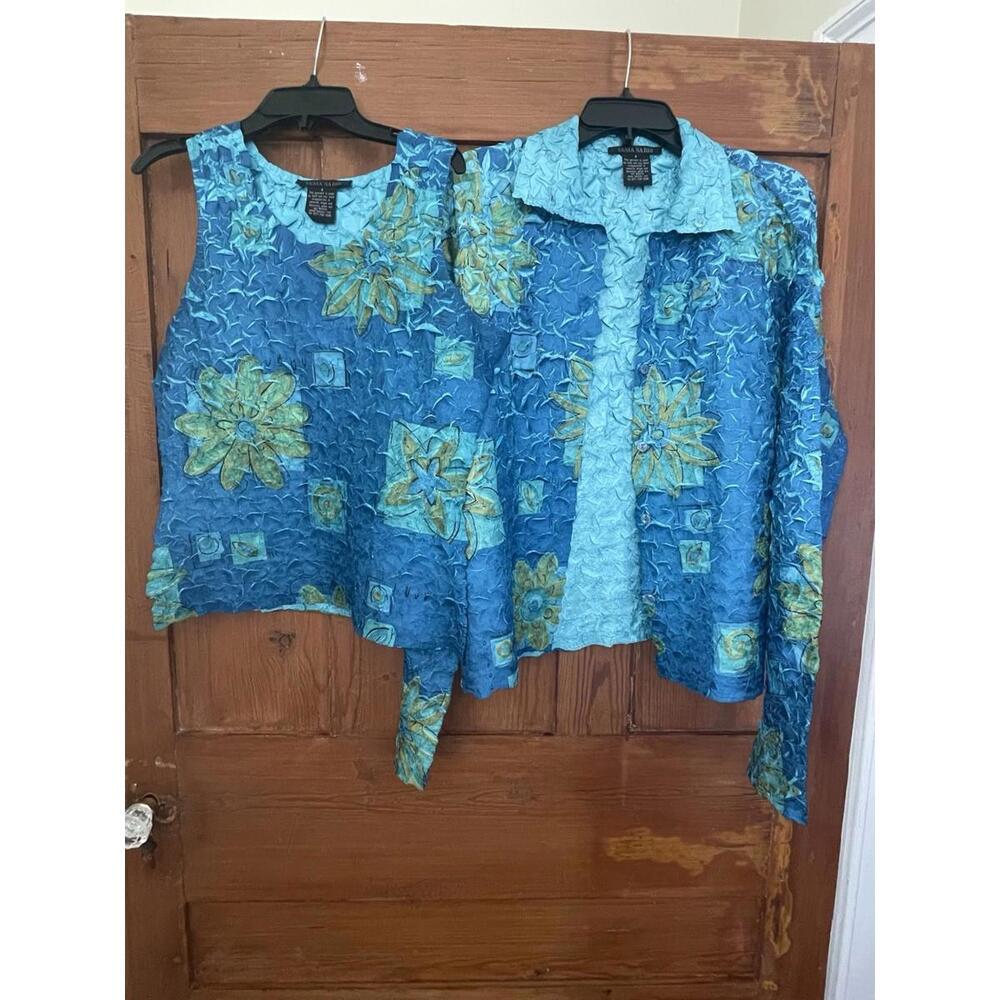 Vintage Tania Nardi Blue Green Turquoise CardiganTop Handmade Twinset S